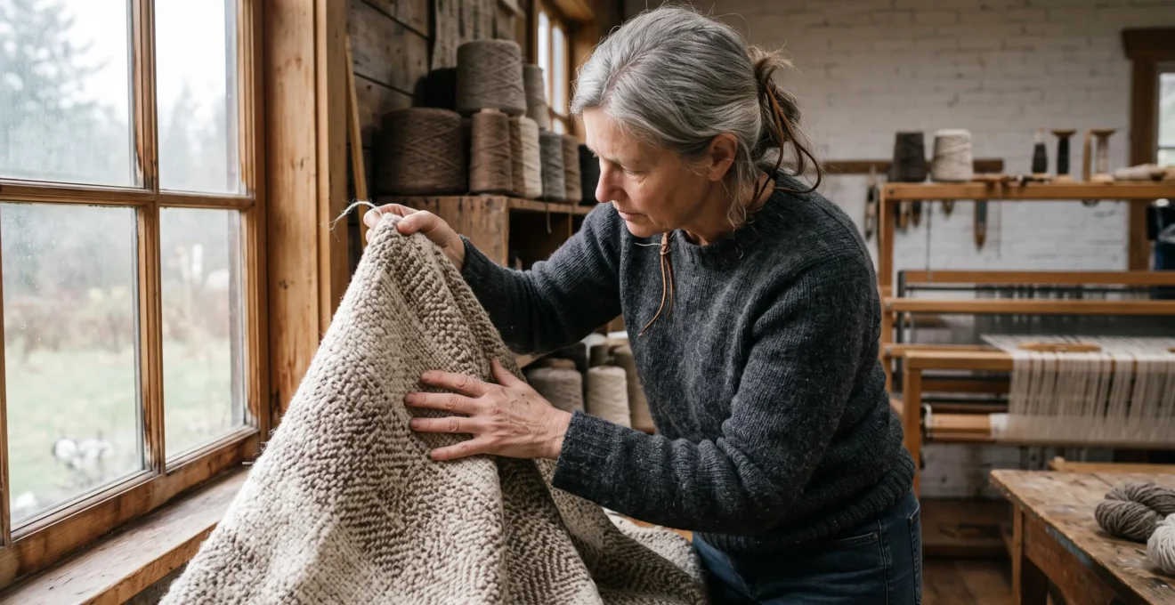 Artisan examine la texture d'un textile tissé.